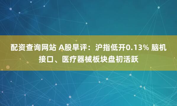 配资查询网站 A股早评：沪指低开0.13% 脑机接口、医疗器械板块盘初活跃